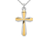 Polished Cross Pendant Necklace in 18K Gold Plated Sterling Silver with Chain